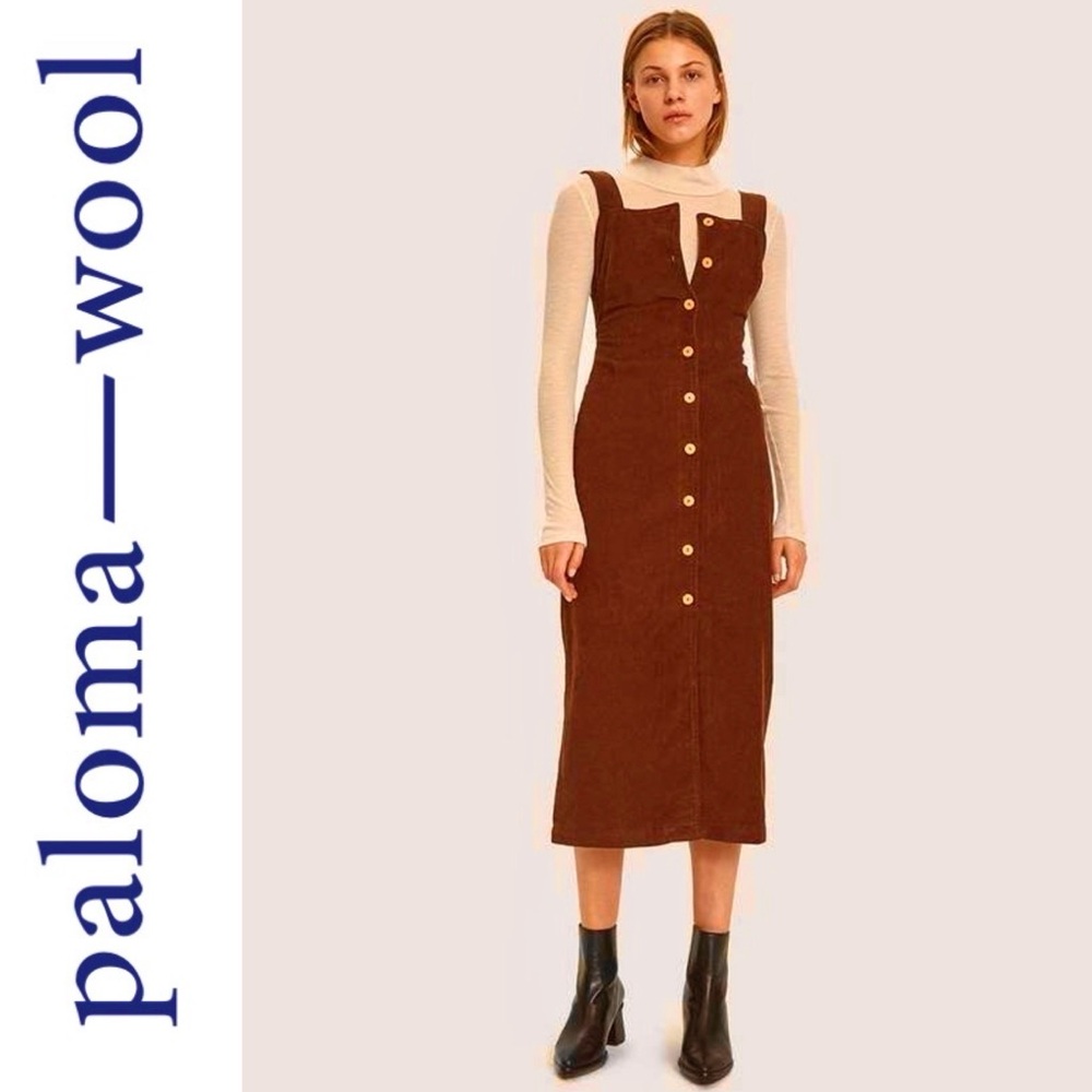NWT Paloma Wool Havana Corduroy Dress in Rust Midi Button Front 38 S Retro 70s